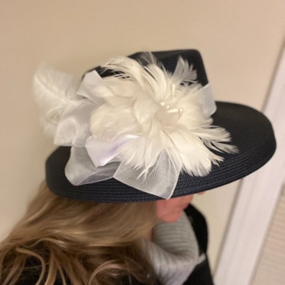 Kentucky Derby Women\'s Navy Blue White Feather Hat main image 7